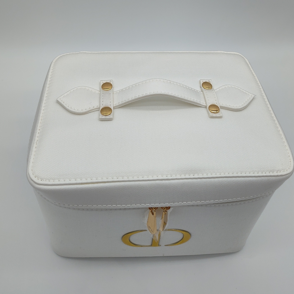 DIOR Platinum Vanity Case Makeup Train Case Mirror White Gold Logo - Picture 2 of 7